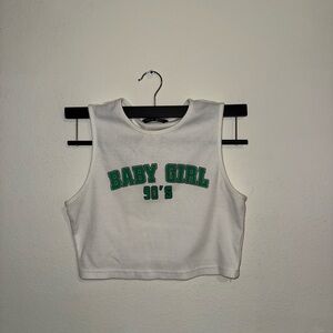 White Sleeveless Top with Green Print